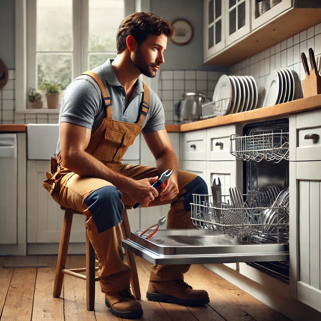 Technician repairing dishwasher